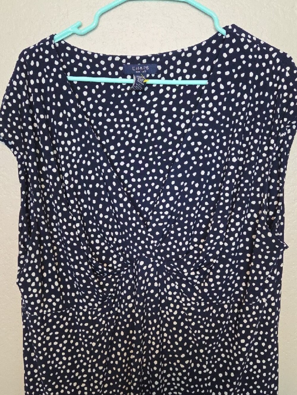 Chaps Navy Blue and White Polka Dot Plus Size Cap-Sleeve Dress - Picture 2 of 6